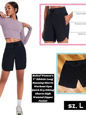 Baleaf Women's Black High-Waist Athletic Shorts with Drawstring